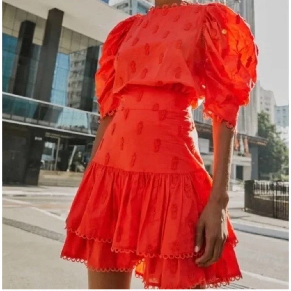 Farm Rio Anthropologie NWT 3D Pineapple Boho Red Mini Tiered Skirt Size XL